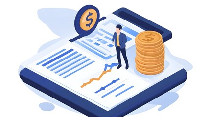 Poster - Financial growth analysis office setting infographic professional environment aerial view investment strategy
