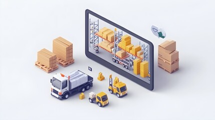 Poster - Optimizing supply chain with 3d virtual warehouse logistics illustration