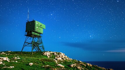 Wall Mural - Starry Night Sky over Dramatic Mountain Landscape with Serene Wilderness Vista