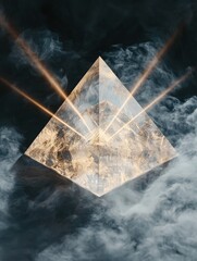 Poster - Floating crystalline pyramid emitting radiant beams surreal environment digital art abstract concept