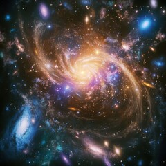 Wall Mural - Spiral galaxy with vibrant colors and stars.