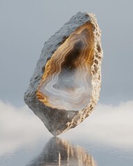 Poster - Floating cosmic stone with liquid patterns abstract art digital environment serene viewpoint visual concept