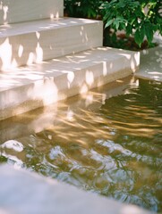 Poster - gravestone reflection in puddle at cemetery artistic serene environment close-up view evocative conc