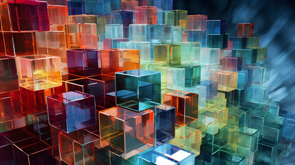 Wall Mural - Digital color transparent holographic glass cubes abstract poster background