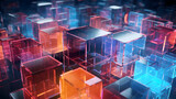 Digital color transparent holographic glass cubes abstract poster background