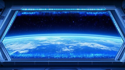 Poster - Spaceship Window View of Earth and Stars