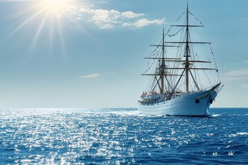 Wall Mural - A majestic sailing ship gliding over sparkling waters.