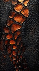 Wall Mural - Close-up of textured black and orange reptile skin, showcasing natural patterns and colors.