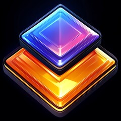 Poster - Abstract 3D Rendering of Stacked, Glowing, Colorful Rhombus Shapes