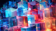 © yonshan - Digital color transparent holographic glass cubes abstract poster background