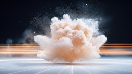 Poster - Dynamic explosion of glowing particles studio digital art dark environment close-up visual concept