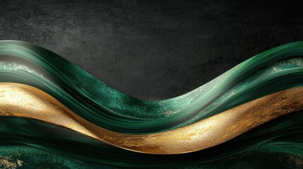Poster - Dynamic wave of green and gold lines symbolizing growth abstract art digital design modern aesthetics