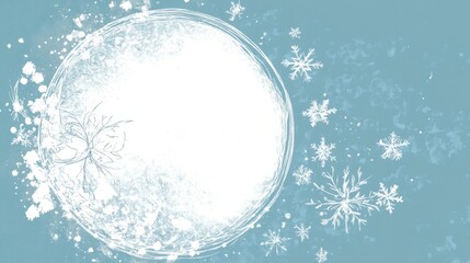 Poster - Winter Wonderland: Serene Circular Design with Falling Snowflakes and Delicate Frost Patterns