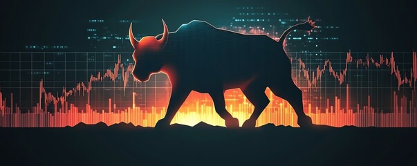 Poster - Bullish candlestick chart in stock market, trend analysis and trading forecast, exchange data visualization, vector design for financial market insights