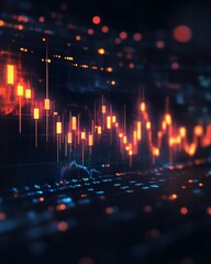 Leinwandbilder - Business candlestick chart with bullish trend, stock market investment analysis, dark background, vector illustration for trading success and financial growth