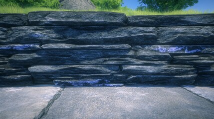 Poster - Stone Wall Texture Rustic Gray Blocks and Purple Accents