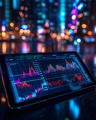 Leinwandbilder - Digital stock market trading chart on tablet, financial analysis and investment prediction, market data visualization, vector design for trading professionals