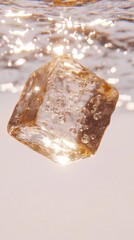 Poster - Melting ice cube in water with air bubbles close-up macro tranquil environment aesthetic concept