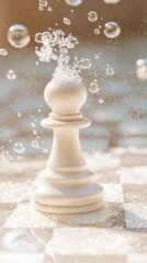 Poster - Chess piece submerged in water studio bubbles rising captured in mid-fall delicate composition