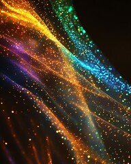 Poster - A dynamic bokeh glitter textured background filled with radiant gold, blue, and green lights, creating a mesmerizing, sparkling effect, isolated on black