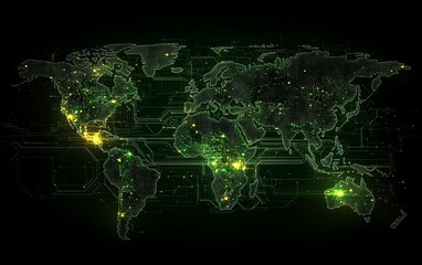 Poster - World map with bright digital lines and glowing connections, showcasing the interconnectedness of technology and global communication, hyperrealistic
