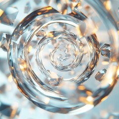Poster - Glowing floating spiral of abstract prisms digital art futuristic environment close-up view conceptual design