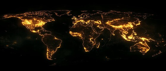 Poster - Futuristic digital world map with luminous network connections, symbolizing global communication and the advancement of technology, 8K