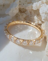 Poster - Stunning golden ring with dazzling diamonds elegant display jewelry showcase bright setting captivating concept