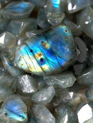 Poster - Closeup of labradorite gemstone iridescence natural environment mineral detailed view