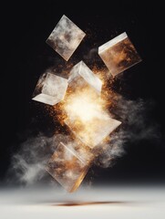 Poster - Dynamic ascending geometric shapes abstract studio digital art dark background low angle glowing concept
