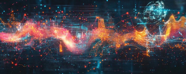 Poster - Abstract digital wave with data visualization.