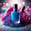 © pakoefoto - Blue nail polish powder, blue and pink powder background, studio lighting.