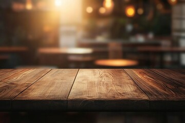 Wall Mural - Wood table on blur kitchen room background. For montage product display or design key visual layout. 