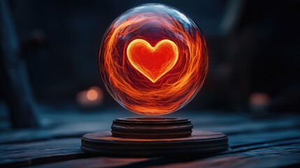 Poster - Illuminating heart-shaped orb mystical forest 3d render dark setting close-up love and emotion concept