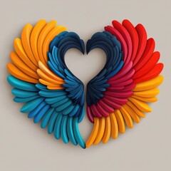Poster - Colorful heart-shaped wings art installation contemporary gallery sculpture indoor wide angle love and unity concept