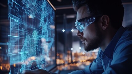 Poster - Civil Engineer Working Diligently with Digital Interfaces and Data