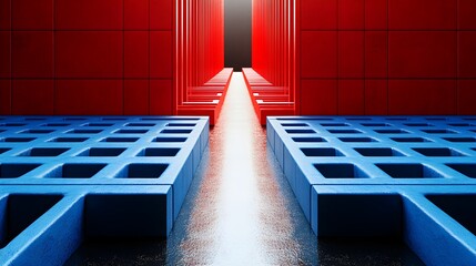 Aufkleber - Architectural symmetry in urban design modern city abstract photography bright environment low angle visual concept