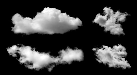 set white fluffy cloud isolated black background. concept effect design smoke fog, smog cloudy cutou
