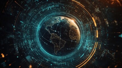 Poster - Global Connection Lines Surrounding an Earth Globe Visualization