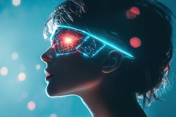 Poster - Futuristic cybernetic individual urban cityscape digital art sci-fi environment nighttime view neon light concept