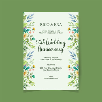 beautiful floral wreath Wedding anniversary card template