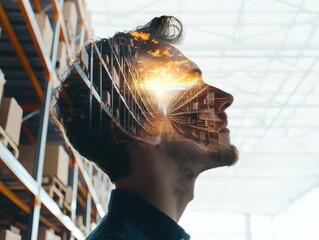 Poster - Efficient logistics and supply chain management warehouse digital art organized environment side profile view brain concept