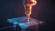 © Qaqas - Hologram drill. A holographic projection of the drill. Flickering energy flux of particles. Scientific design construction tools.