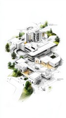Poster - architectural plan for hospital building with medical equipment in a sterile environment aerial view