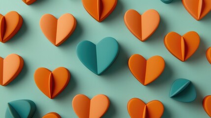 Poster - Creative heart patterns on teal background graphic design colorful and playful aesthetic visual composition