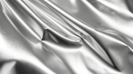 Wall Mural - A close-up view of silver foil with a slightly wrinkled texture, showcasing the interplay of light and shadow across its reflective surface. 