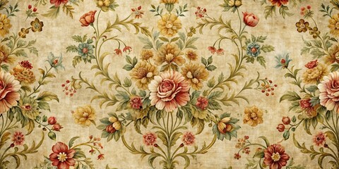 Wall Mural - Intricate floral motifs on a textured fabric background, pattern, vintage,  pattern,vintage, intricate