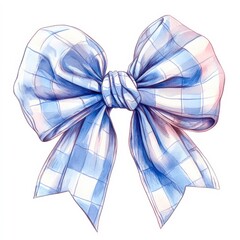 A beautifully illustrated blue and white checkered bow, perfect for adding a touch of charm to gift wrapping, crafts, or fashion designs, This image embodies elegance and whimsy,