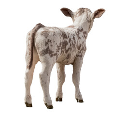 Wall Mural - A realistic image of a calf standing with its back to the viewer, showcasing detailed fur texture and natural anatomy. The calf is on a transparent background, ideal for farming.