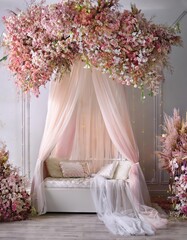 Wall Mural - Interior of a beautiful room decorated with flowers and pastel colors